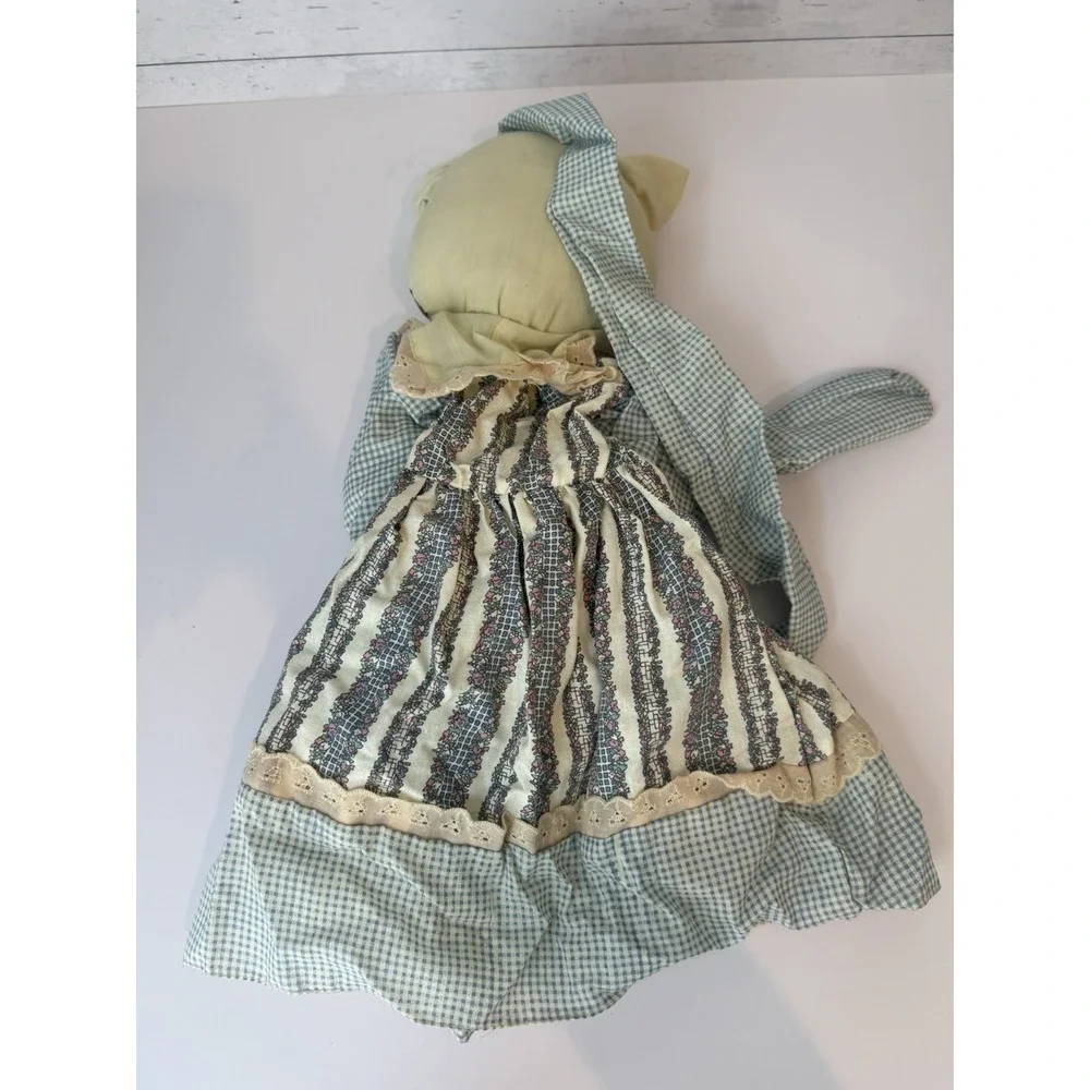 Handmade Country Cat Broom Cover / Broom Hider Cloth Doll – Blue Gingham – 19